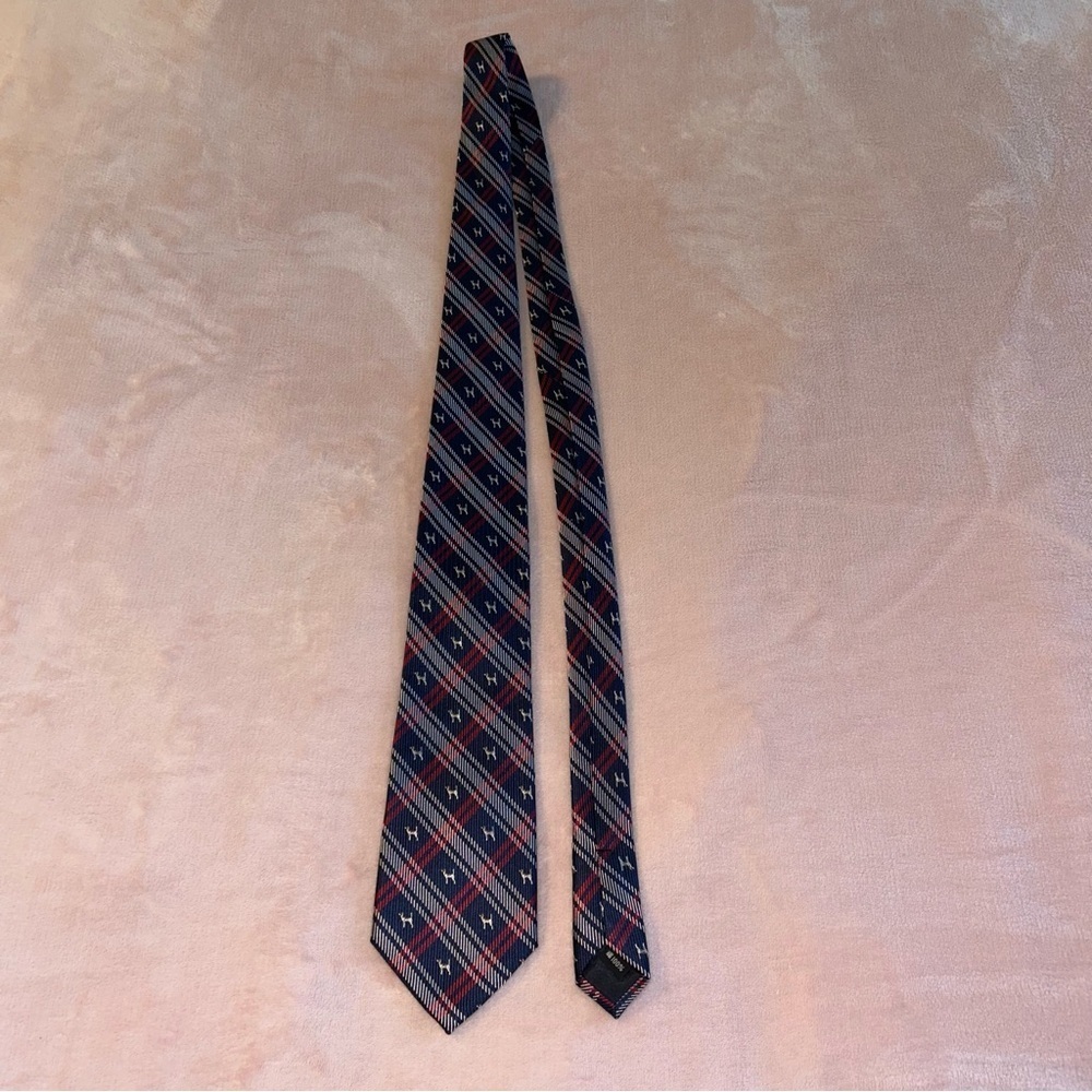 Gotairiku blue red white plaid tie with dogs